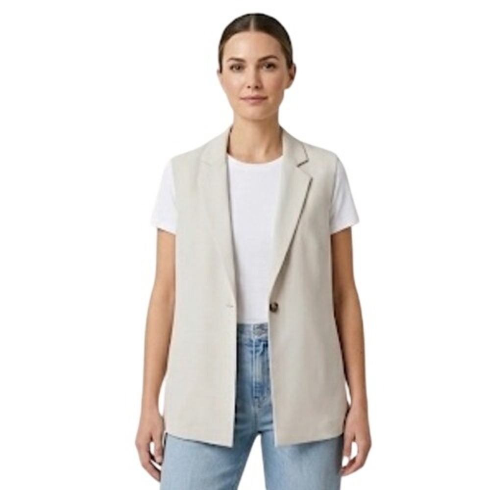 J. Jill Wearever Easy Care Sleeveless Blazer Vest Gray‎ Size L Notched Lapel